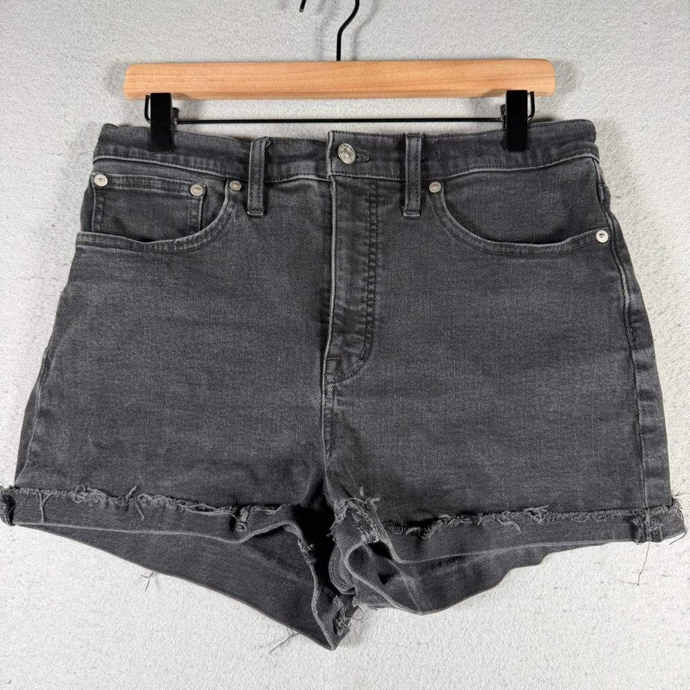 Madewell Womens High Rise Denim Shorts Black Raw Hem Size 29 CKP454456995